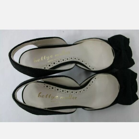 BETTYE MULLER PEEP TOE BLACK CANVAS BOW SLINGBACK - Picture 6 of 7